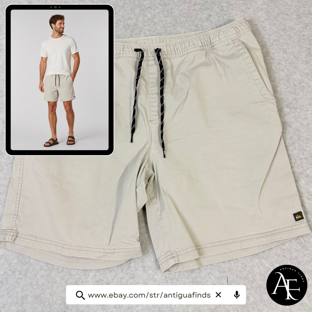 Quiksilver Waterman Collection Mens XL Khaki Tan Elastic Waist Twill Shorts